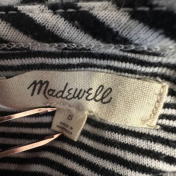 Madewell Crop Top WMNS S Double-Faced Henley Tee Stripe Black White Short Sleeve - Picture 6 of 9